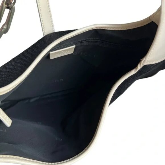 Gucci Jackie Chain Hobo Bag Black Canvas with White Leather Trim - Picture 3 of 6
